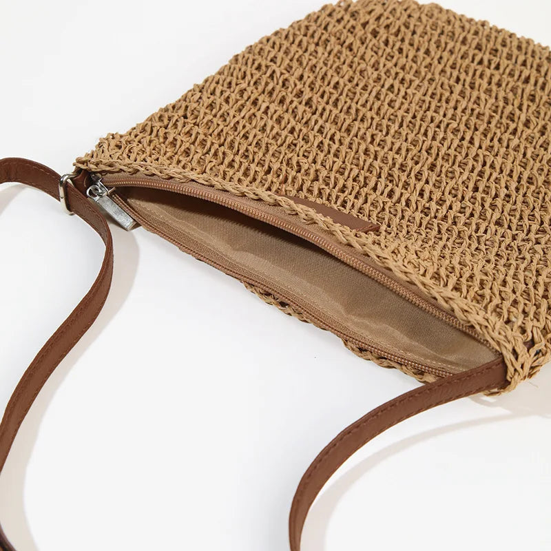 Women’s Straw Woven Crossbody Bag - Fashionable Beach Shoulder Bag for Summer Travel & Casual Style