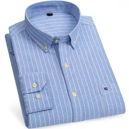 Men’s Checkered Oxford Shirt - Long Sleeve Cotton Button Down Gingham Top with Single Pocket 6XL-7XL