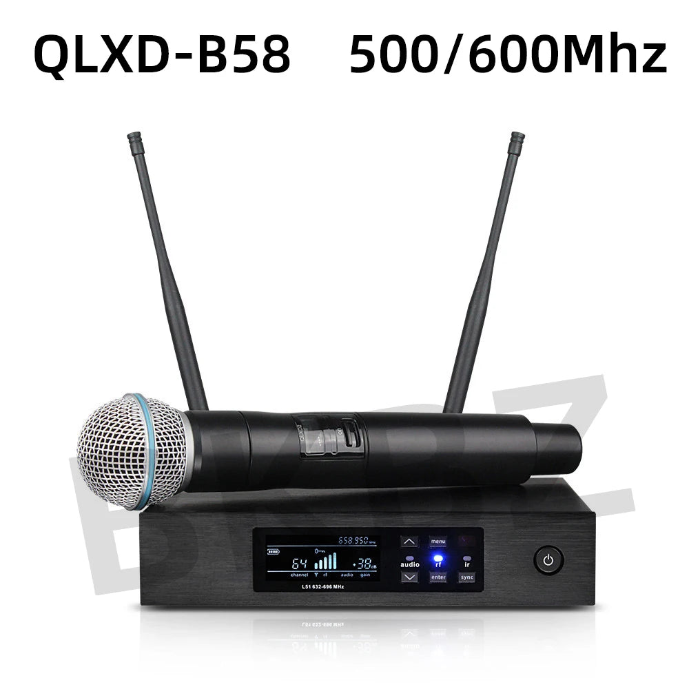 QLXD4 Beta58A Wireless Microphone — 500/600MHz UHF Professional Handheld Mic for Stage, Karaoke & Singing Performance