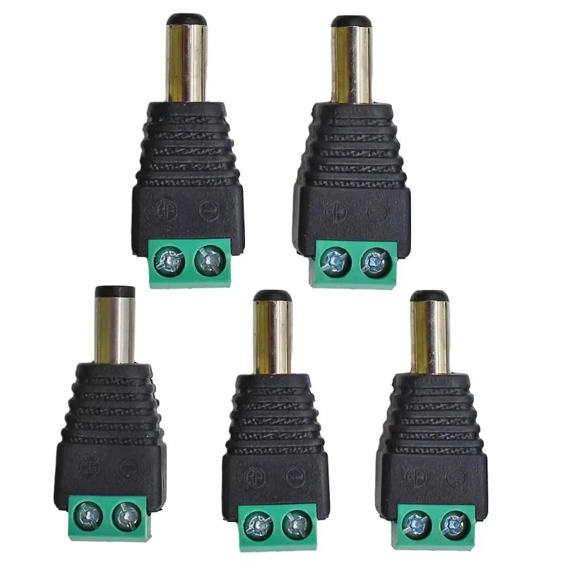 5-Pair 12V DC Power Connector Set - 2.1mm × 5.5mm Male & Female Barrel Plug Jack for LED Strips, Cameras & Power Supplies
