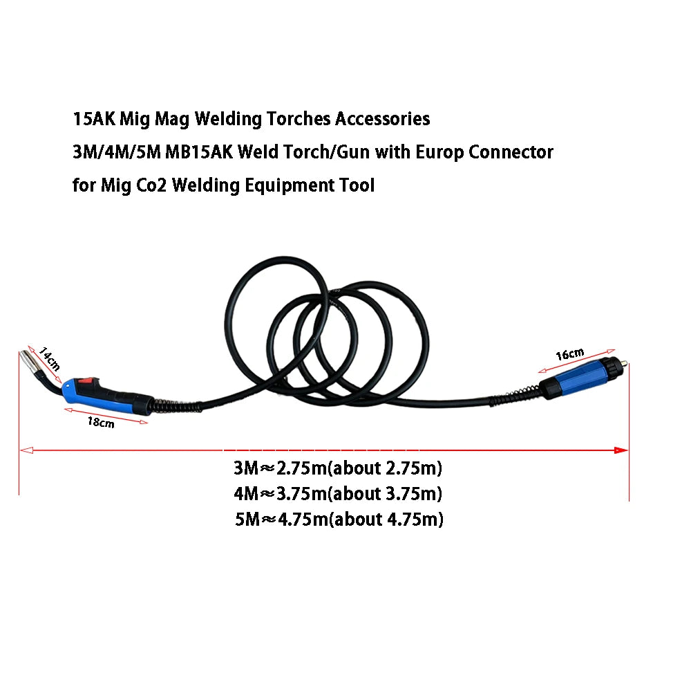 MB15AK MIG/MAG Welding Torch - 3M/4M/5M Euro Connector CO2 Welding Gun
