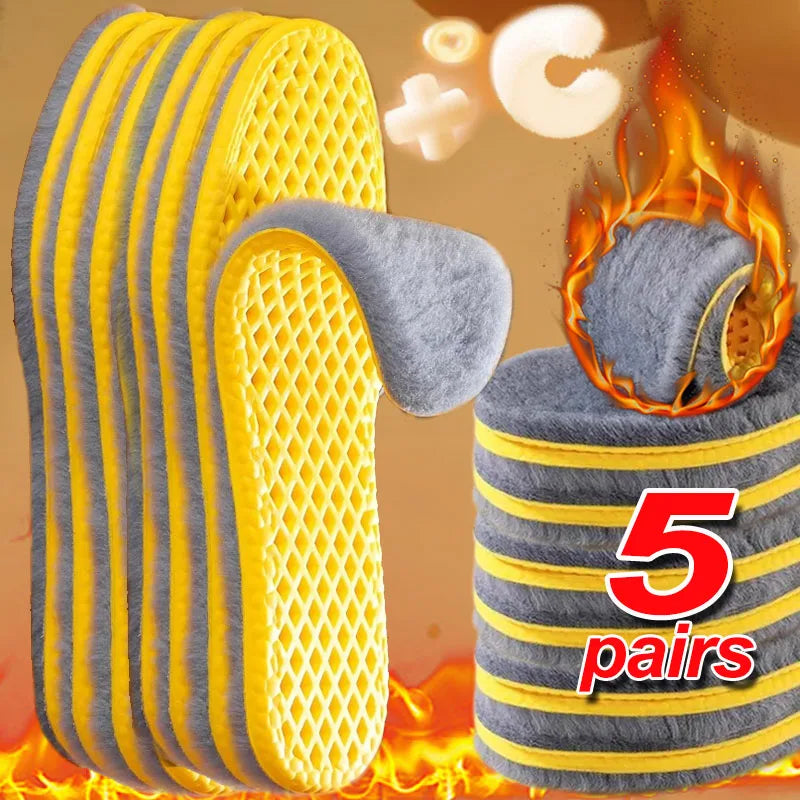 1/5 Pairs Winter Plush Insoles – Soft Self-Heating, Shock-Absorbent, Breathable Shoe Inserts for Men & Women