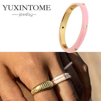 24K Gold-Plated & Silver Enamel Ring – Slim Round Women's Luxury Zircon CZ Ring in Green, Purple, Pink for Wedding & Anniversary