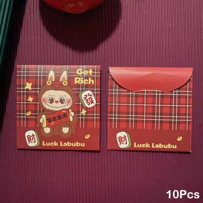 10pcs Labubu Chinese New Year Red Packets - Cute Animated Spring Festival Envelopes for Kids' Lucky Money & Wedding Gifts