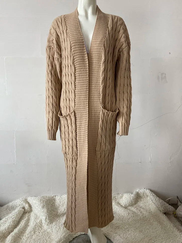 Women’s Yellow Knitted Cardigan – Long Sleeve Crochet Sweater Jacket for Autumn & Winter