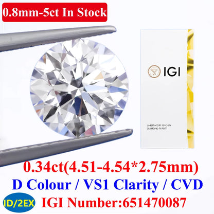 0.1–5CT Super White Lab-Grown Diamond Loose — IGI/GIA Certified, HPHT & CVD, DEFG VVS-SI, Diamond Tester Approved for Wedding Jewelry