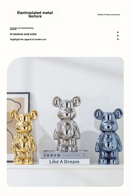 Aesthetic Ceramic Teddy Bear Statue – 17/27cm Bear Figurine Home Decor Ornament