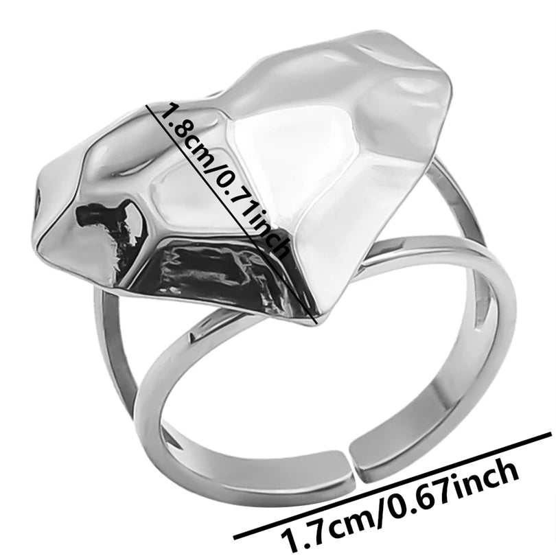 Stainless Steel Chunky Open Ring — Textured Vintage Lava Design for Men & Women