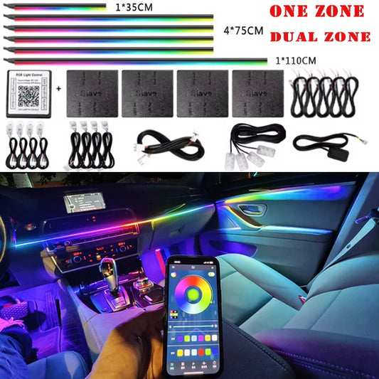 14/18 in 1 RGB LED Car Ambient Light - Acrylic APP Controlled Interior Atmosphere Lamp Kit with 64/213 Colors for One & Dual Zone Lighting