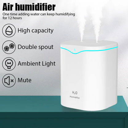 2000ML USB Air Humidifier with Double Spray Ports – Essential Oil Aromatherapy Cool Mist Maker for Home & Office