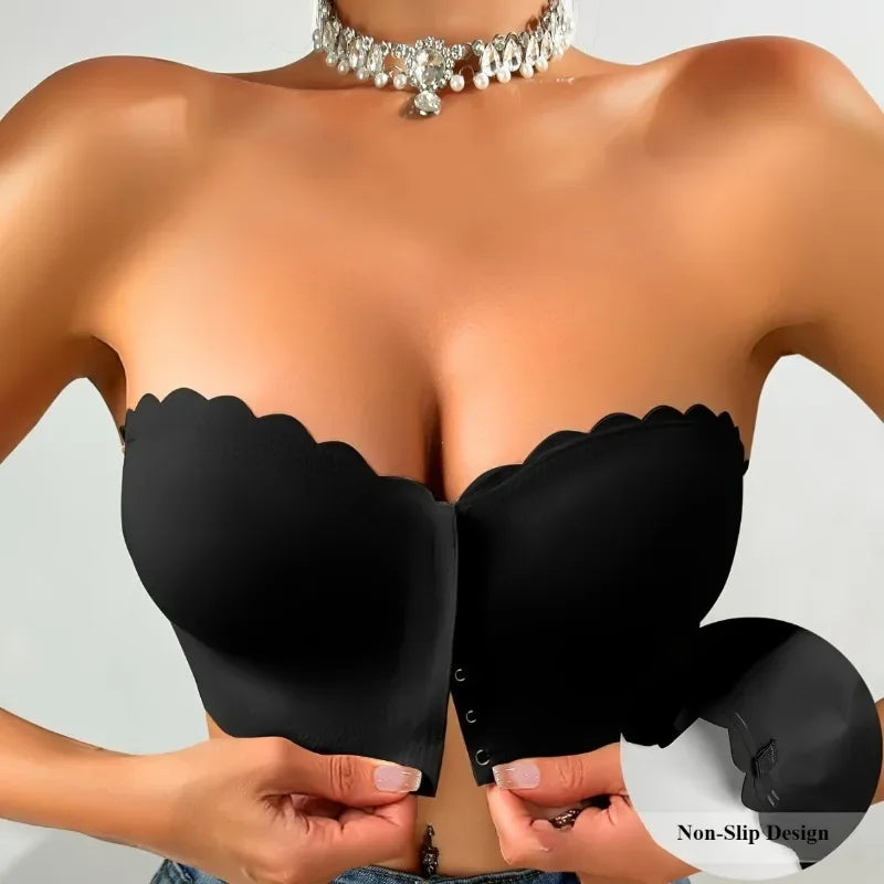 Front-Closure Seamless Bra – Wireless Breathable Comfort Support Bra, Invisible Smooth Underwear for Women Solid Color Gathering Fit