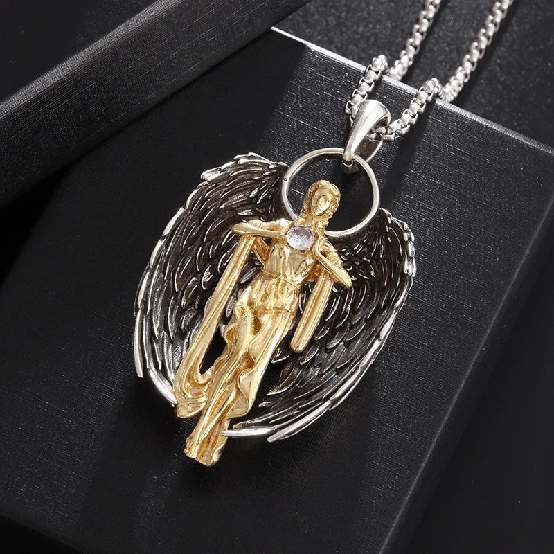 Gothic Skull Jesus Cross Necklace – Punk Catholic Amulet Jewelry for Men, Religious Pendant