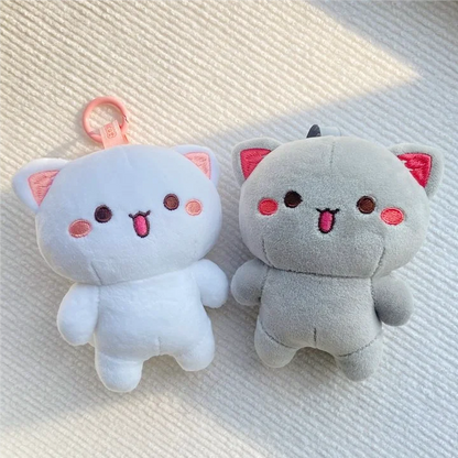 Kawaii Mitao Cat Peach Plush Pendant - 10cm Soft Stuffed Cartoon Cat Doll, Cute Couple Gift and Bag Charm Accessory