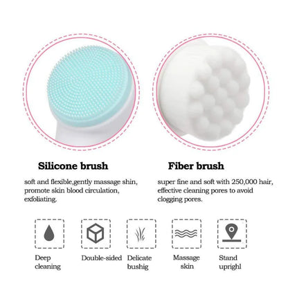 3D Double-Sided Silicone Facial Cleansing Brush - Soft Bristle Face Wash & Massage Exfoliator
