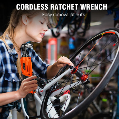DayPlus 200NM 3/8" Cordless Electric Ratchet Wrench | 90° Angle 12V Power Tool with 2 Batteries, Charger & 7 Sockets