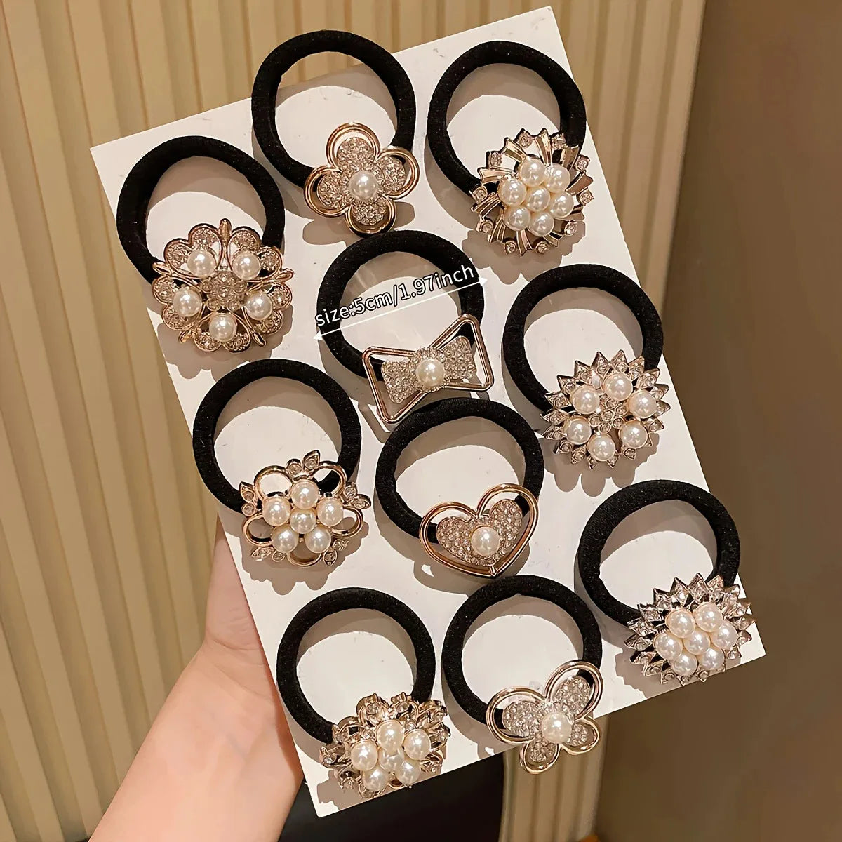Rhinestone Hair Bands - 10-Piece Set of Elegant Embellished Elastic Hair Ties