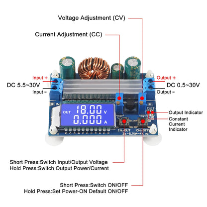 DC-DC Buck Boost Converter Module - Adjustable 5.5-30V Voltage Regulator with LCD Digital Display