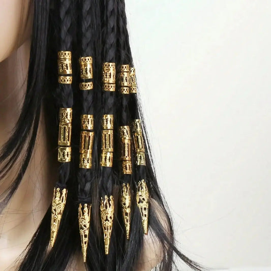 50PCS Personalized Dreadlock Hair Accessories — Combination Beads, Rings, Clips & Braiding Cuffs for Hair Decoration