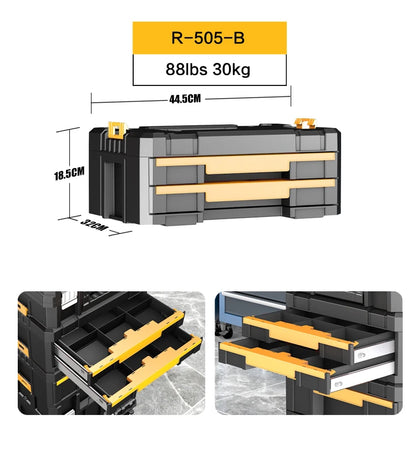 AIRAJ Stackable Modular Toolbox Set — Portable Combo ToolBox with Wheels for Space-Saving Storage & Easy Mobility