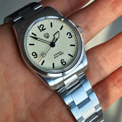 Watchdives WD1960S V2 36mm Vintage Cream Quartz Watch – VH31 Sweep Seconds, K1 Sapphire, Luminous Stainless Steel Men’s Watch
