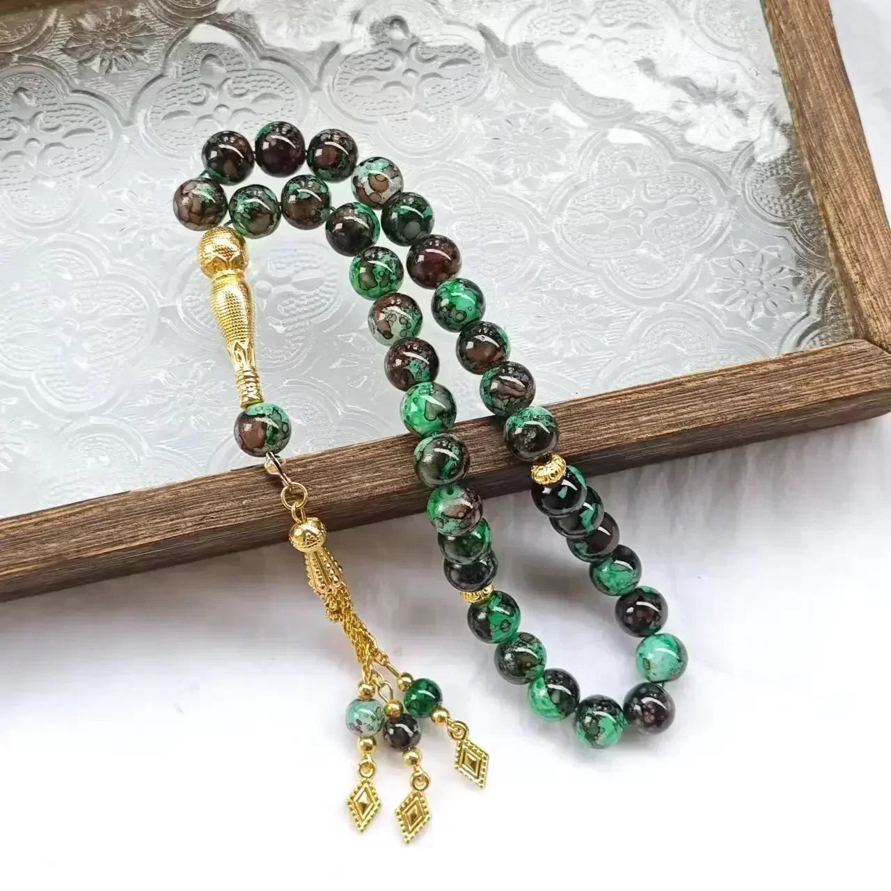 10mm 33pcs Glass Tassel Islamic Rosary Bracelet – Turkish Muslim Tasbih Prayer Beads Jewelry for Women Allah Mohammed Spiritual Gift