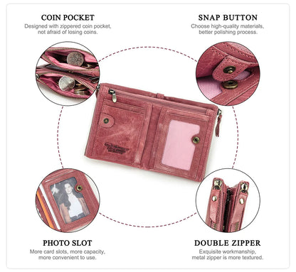 CONTACT'S Genuine Leather Short Wallet for Women — Luxury Designer Card & Coin Holder, Mini Money Clip Wallet with Free Shipping