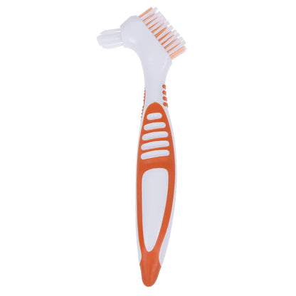 Denture Cleaning Brush - Soft Multi-Layer Bristle False Teeth Brush with Non-Slip Rubber Handle