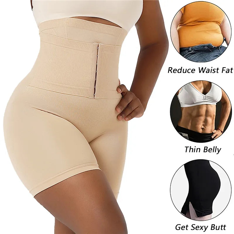 Women's Shapewear Tummy Control Shorts – High-Waisted Body Shaper Fajas with Hook Butt Lifter Slimming Underwear