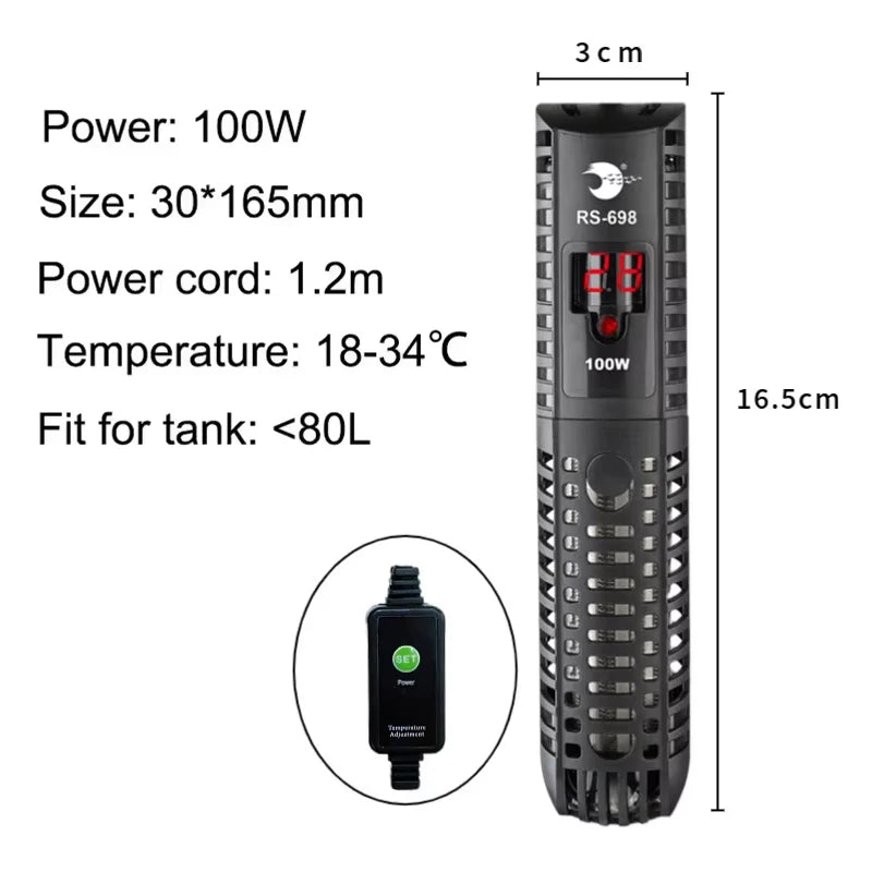Aquarium Submersible Heater - Water Heating Rod with Temperature Control for Fish Tanks, 220-240V, 50-500W