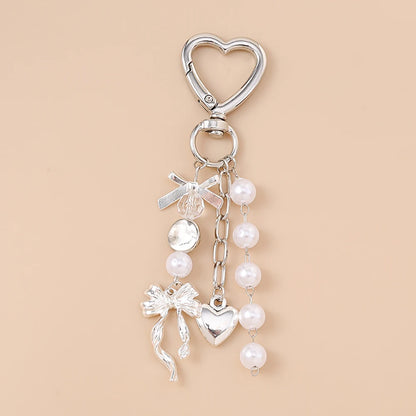 Cute Bowknot Heart Keychain - Crystal Pearl Pendant Charm for Women, Girls & Handbag Decoration