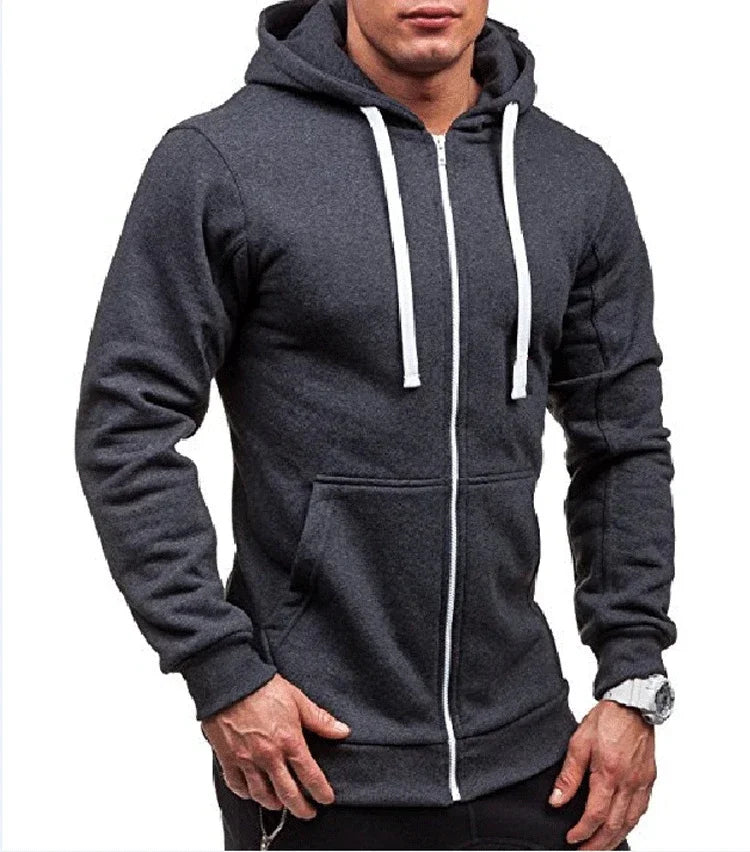 Men’s Casual Zip Hoodie – Solid Color Hooded Sweatshirt Jacket Cardigan for Spring & Autumn