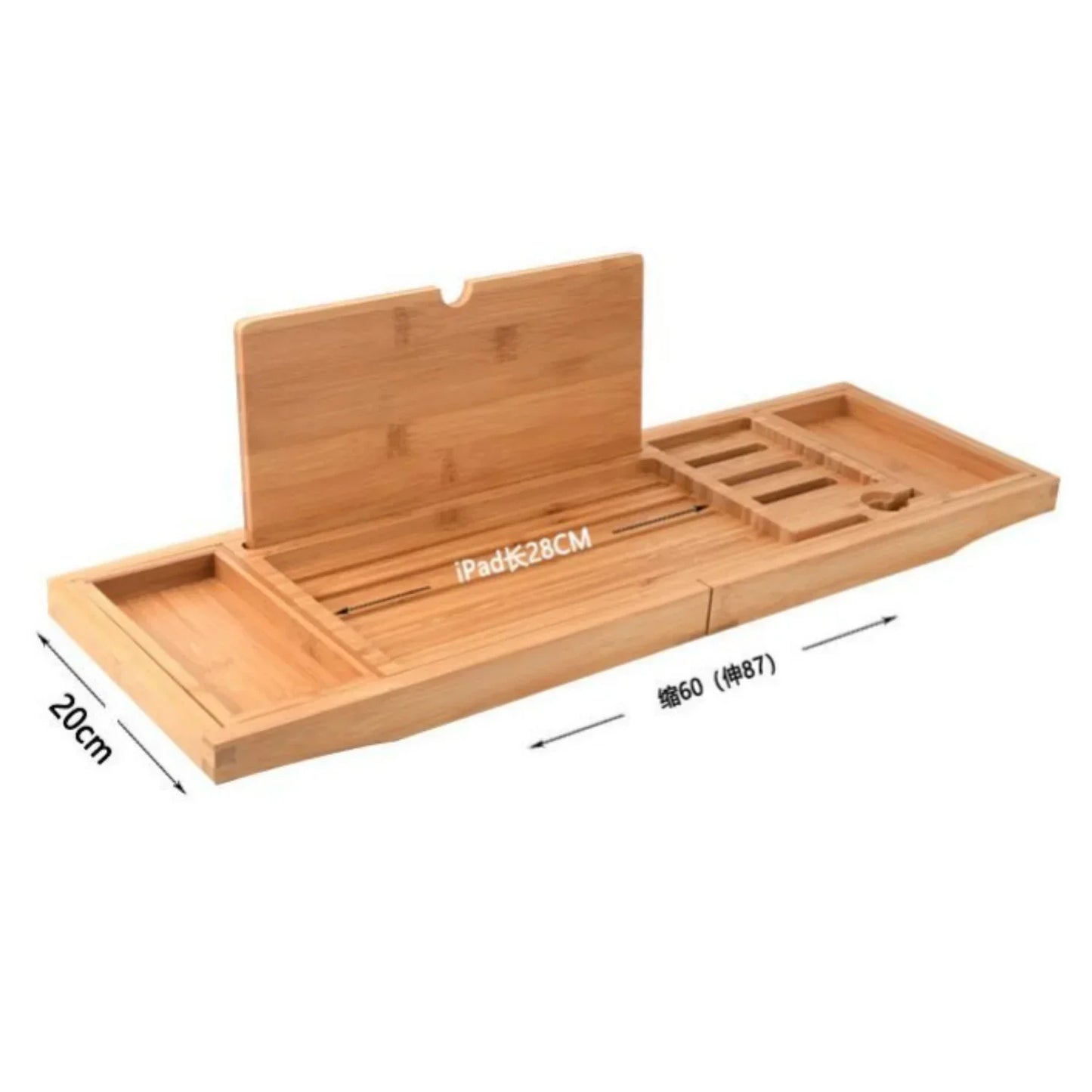 Expandable Luxury Wooden Bathtub Caddy Tray – Non-Slip Spa Organizer with Tablet & Soap Holder (23.62''-34.25'')