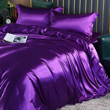 Silk Bedding Set With Duvet Cover - Luxury Satin Bed Sheet Pillowcase Set Solid Color King Queen Twin Size