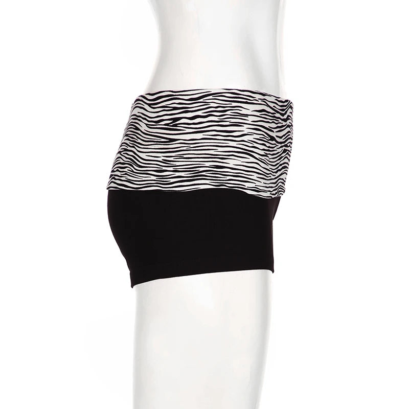 Y2K Zebra Print Mini Shorts - Low Waist Stretch Harajuku Casual Summer Bottoms