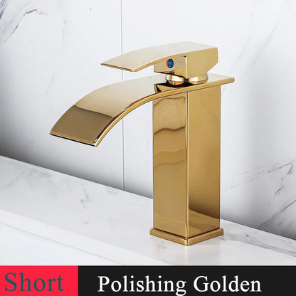 Bathroom Basin Sink Faucet - Deck Mount Waterfall Spout Tap with Single Handle, Hot & Cold Water Mixer for Vanity Washbasin