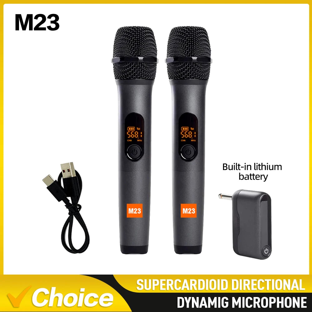 M23 UHF 2-Channel Wireless Microphone System – Rechargeable Cordless Handheld Mic for Karaoke, Church, Party, DJ