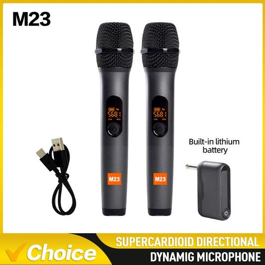 M23 UHF 2-Channel Wireless Microphone System – Rechargeable Cordless Handheld Mic for Karaoke, Church, Party, DJ