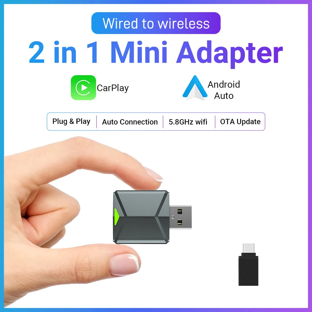 XUDA 2025 2-in-1 Wireless CarPlay & Android Auto Mini Box — Smart Plug & Play Adapter with Bluetooth & Fast WiFi Connect