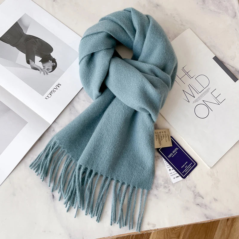 Winter Narrow Wool Scarf – 28 Colors, 100% Wool Solid Color Unisex Scarf for Men & Women, Warm and Cold-Proof