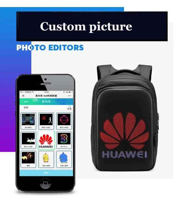 LED Display Laptop Backpack — 15.6” Smart Business & School Travel Bag for Men & Women
