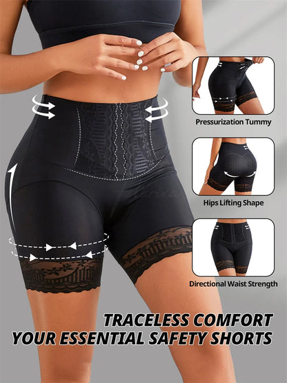 Flarixa High Waist Lace Safety Shorts – Women’s Belly Compression Shapewear Anti-Chafing Thigh Boxer Shorts