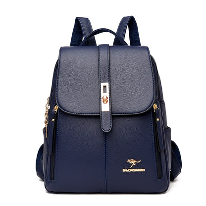 Luxury Leather Backpack for Women - Vintage Black Daypack, Casual School Bag for Girls, Mochila Rucksack Style