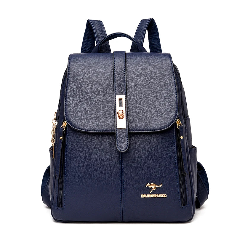 Luxury Leather Backpack for Women - Vintage Black Daypack, Casual School Bag for Girls, Mochila Rucksack Style
