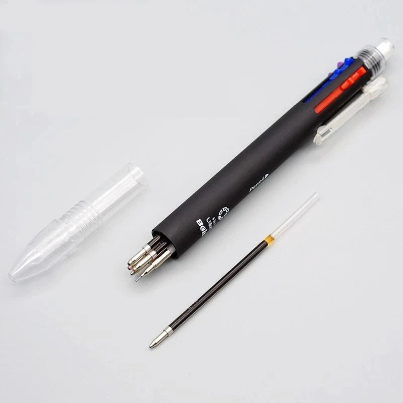 6 in 1 Multicolor Ballpoint Pen & Pencil – 5 Color Ball Pen + 1 Automatic Pencil with Eraser for School & Office Writing
