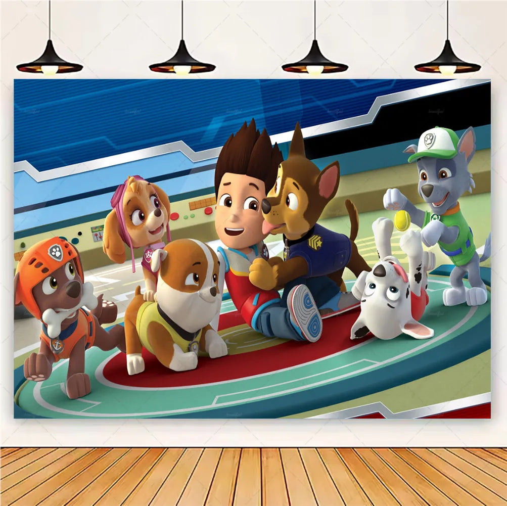 PAW Patrol Cartoon Puppy Birthday Party Backdrop – Animation Theme Decoration Background for Kids Party & Baby Shower Supplies Gift