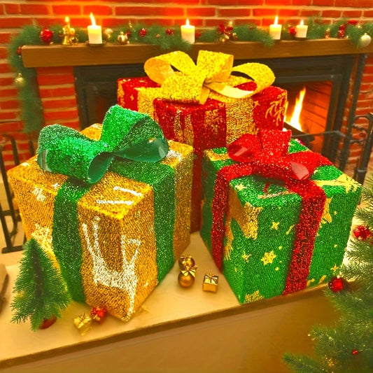 3-Piece Christmas LED Gift Box Set - Warm White Holiday Decoration (No Batteries Included)