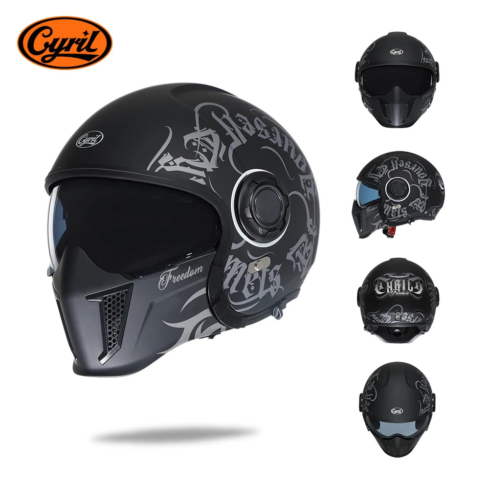 CYRIL OP12A Open-Face Motorcycle Helmet - Double-Lens Modular Retro Helmet for Men and Women, DOT and ECE Certified