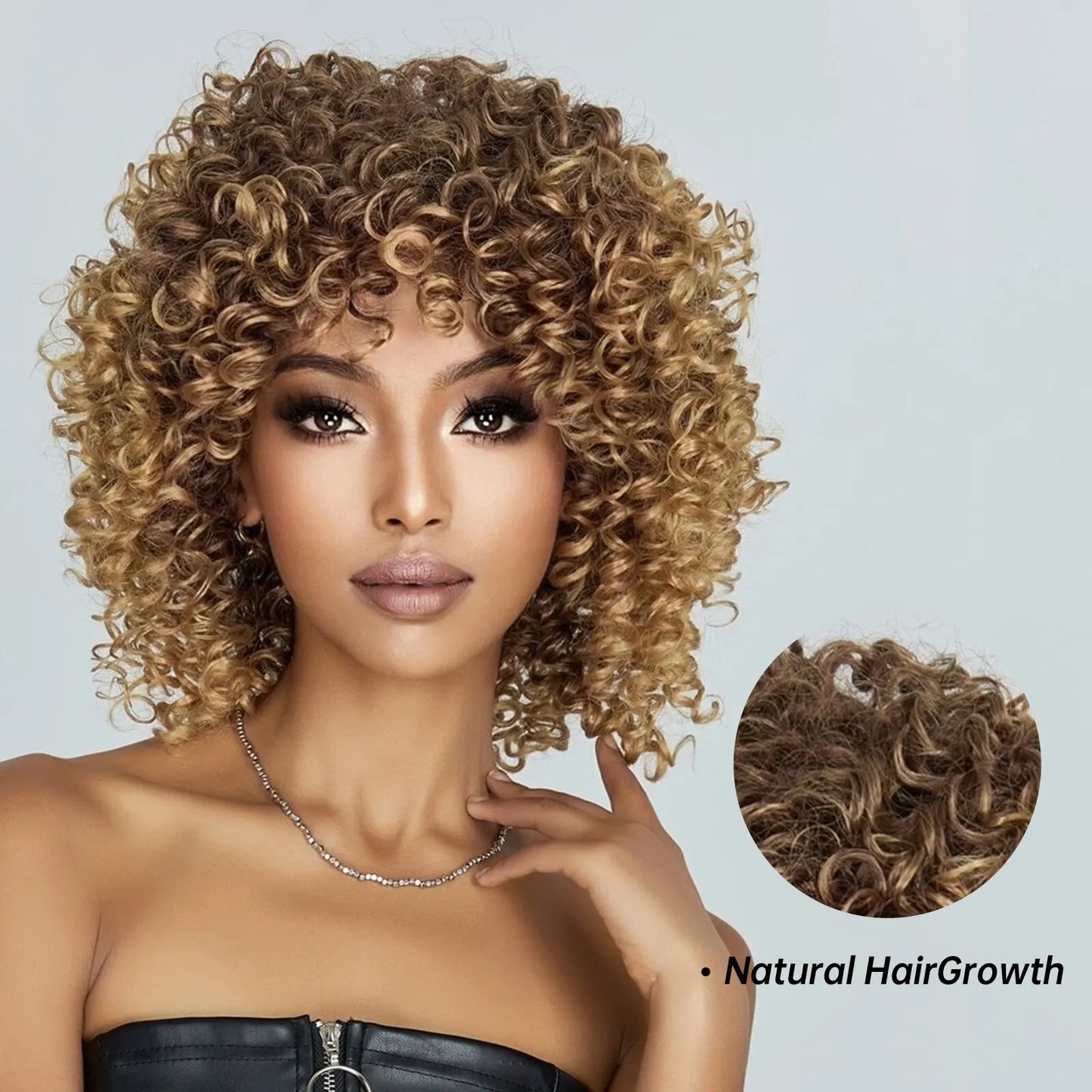 Brown Blonde Curly Synthetic Wig - Short Kinky Curly Afro Wig for Women, Glueless Cosplay Style