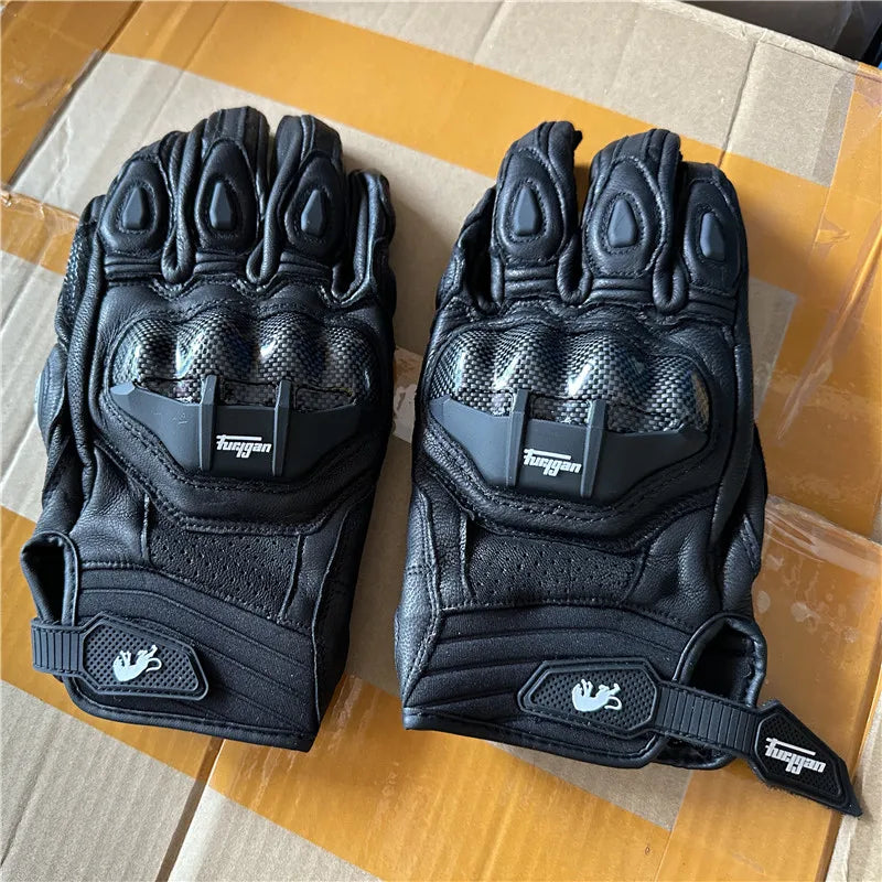 Motorcycle Gloves AFS6 AFS10 AFS18 - Leather Windproof Motocross Mittens with Touch Screen, Men's Protective Motorbike Gloves