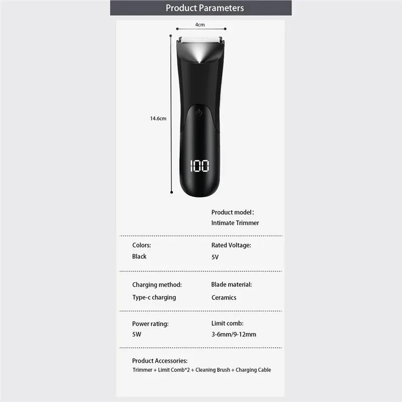 Men’s Electric Groin & Body Hair Trimmer – Ball Trimmer with Ceramic Blade, 2 Guard Attachments, Wet & Dry Shaver